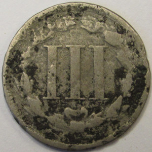 1865 Nickel Three Cents - antique Civil War era American odd denomination coin