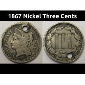 1867 Nickel Three Cents - antique American coin from Reconstruction era