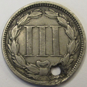 1867 Nickel Three Cents - antique American coin from Reconstruction era