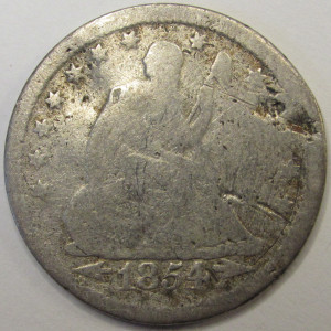 1854 Seated Liberty Quarter - antique pre Civil War American silver quarter
