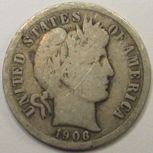 1906 Barber Dime - antique American silver dime