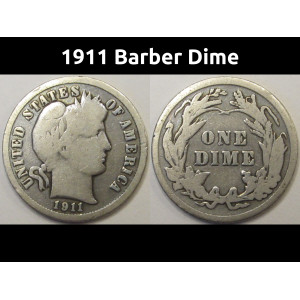 1911 Barber Dime - antique silver American dime