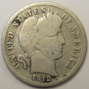 1912 D Barber Dime - antique Denver mintmark silver dime