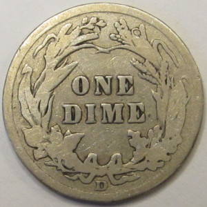 1912 D Barber Dime - antique Denver mintmark silver dime