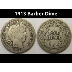1913 Barber Dime - old American silver dime coin