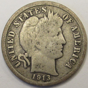 1913 Barber Dime - old American silver dime coin