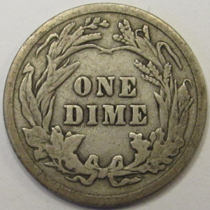 1913 Barber Dime - old American silver dime coin