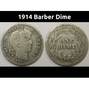 1914 Barber Dime - antique American silver coin