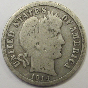 1914 Barber Dime - antique American silver coin