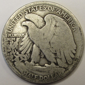 1918 D Walking Liberty Half Dollar - antique early date Denver mintmark silver coin