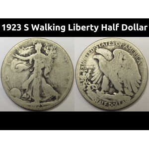 1923 S Walking Liberty Half Dollar - antique better date San Francisco mintmark silver coin