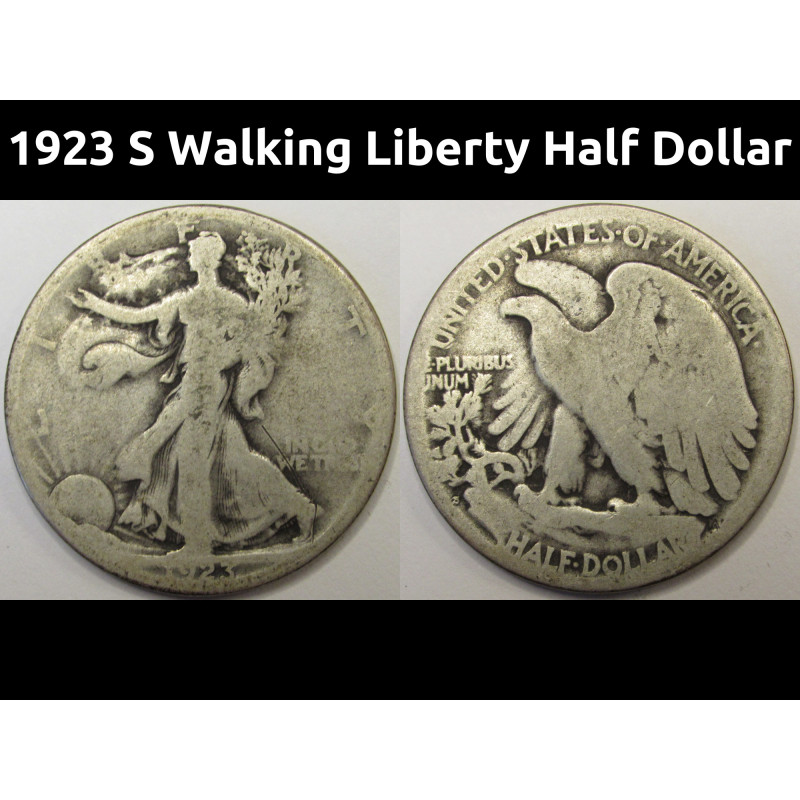 1923 S Walking Liberty Half Dollar - antique better date San Francisco mintmark silver coin