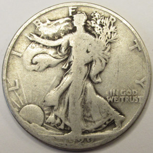 1929 D Walking Liberty Half Dollar - antique Denver mintmark silver coin