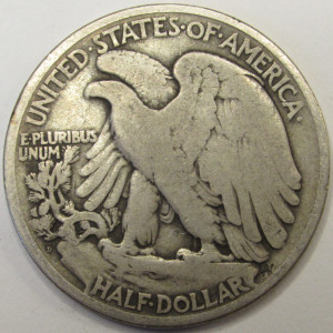 1929 D Walking Liberty Half Dollar - antique Denver mintmark silver coin