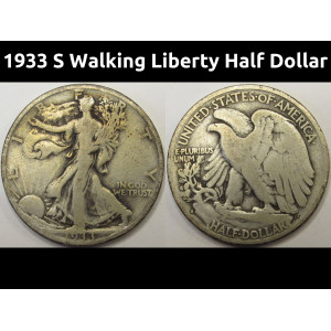 1933 S Walking Liberty Half Dollar - antique Great Depression era silver coin