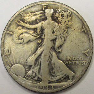 1933 S Walking Liberty Half Dollar - antique Great Depression era silver coin