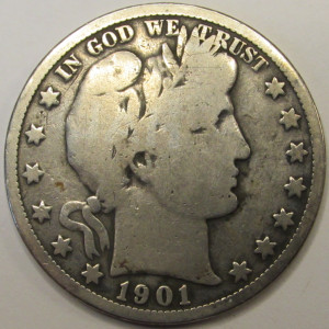 1901 S Barber Half Dollar - antique San Francisco mintmark lower mintage coin