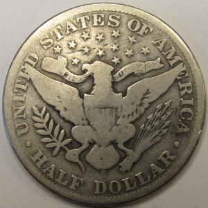 1901 S Barber Half Dollar - antique San Francisco mintmark lower mintage coin