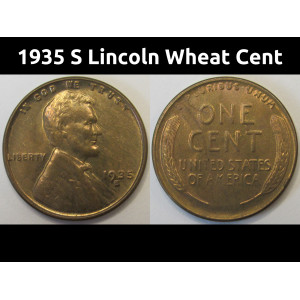 1935 S Lincoln Wheat Cent - antique San Francisco mintmark uncirculated coin
