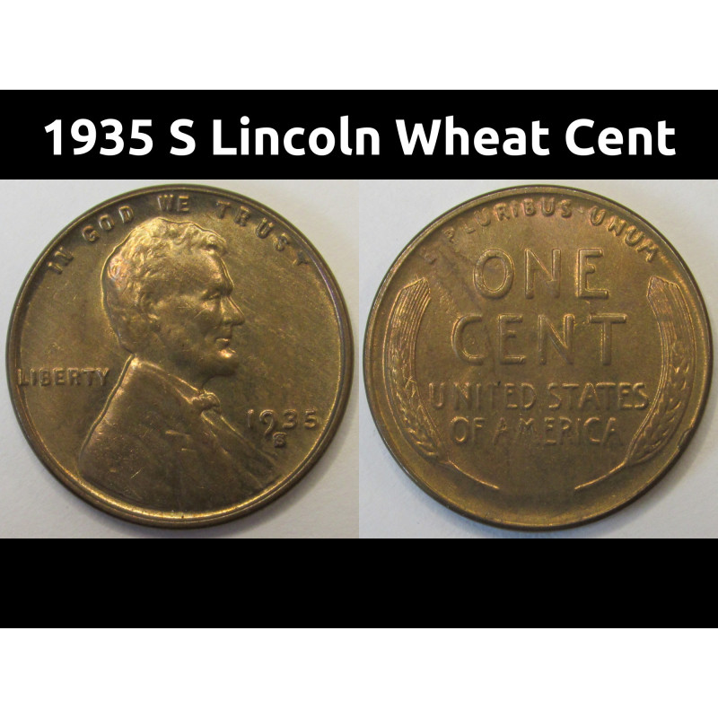 1935 S Lincoln Wheat Cent - antique San Francisco mintmark uncirculated coin