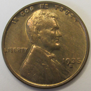 1935 S Lincoln Wheat Cent - antique San Francisco mintmark uncirculated coin