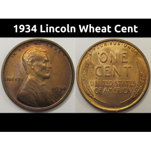 1934 Lincoln Wheat Cent - antique uncirculated American wheat penny