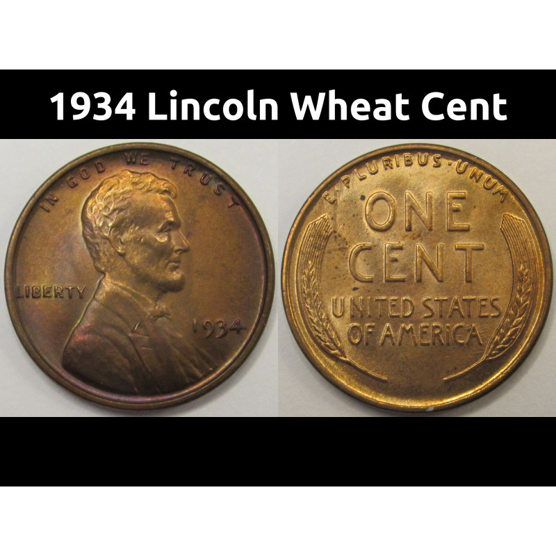1934 Lincoln Wheat Cent - antique uncirculated American wheat penny