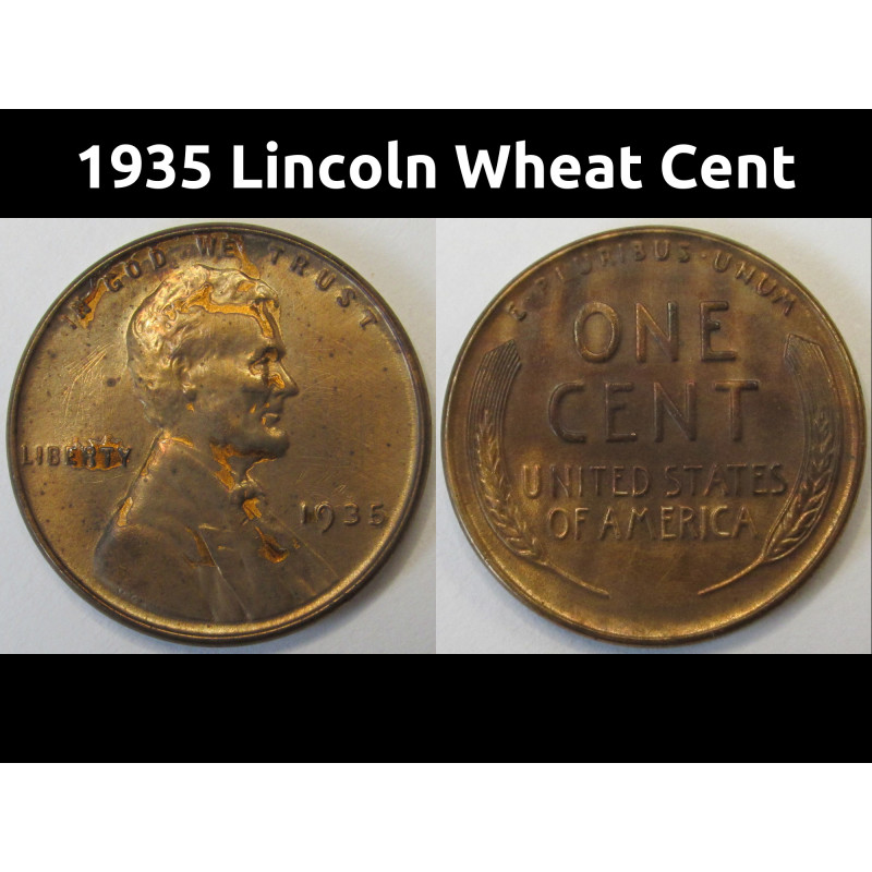 1935 Lincoln Wheat Cent - antique uncirculated American wheat penny