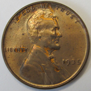 1935 Lincoln Wheat Cent - antique uncirculated American wheat penny