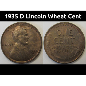 1935 D Lincoln Wheat Cent - antique Denver mintmark uncirculated penny