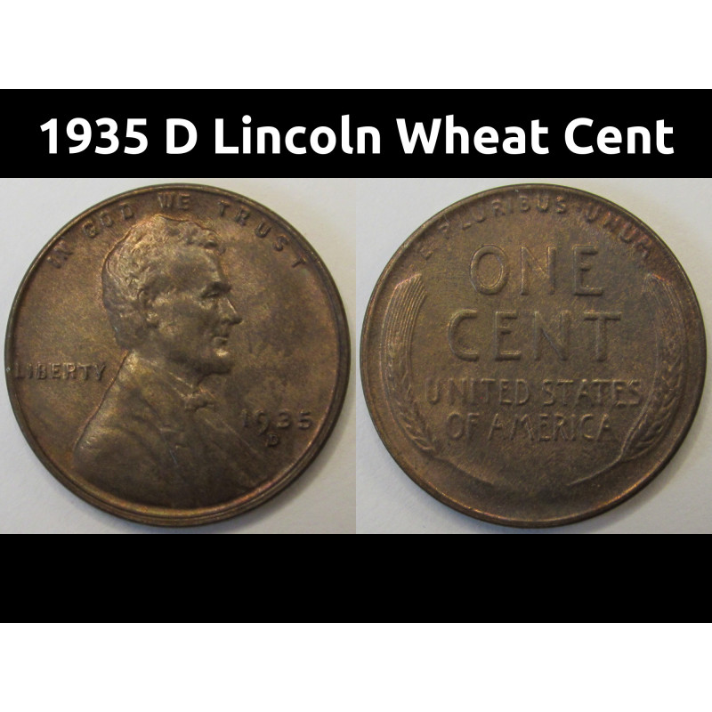 1935 D Lincoln Wheat Cent - antique Denver mintmark uncirculated penny