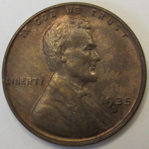 1935 D Lincoln Wheat Cent - antique Denver mintmark uncirculated penny