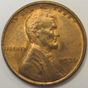 1936 D Lincoln Wheat Cent - antique Denver mintmark American wheat penny