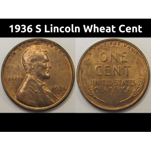 1936 S Lincoln Wheat Cent - antique San Francisco mintmark American penny