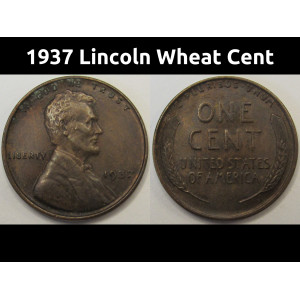 1937 Lincoln Wheat Cent - antique Great Depression era American wheat penny