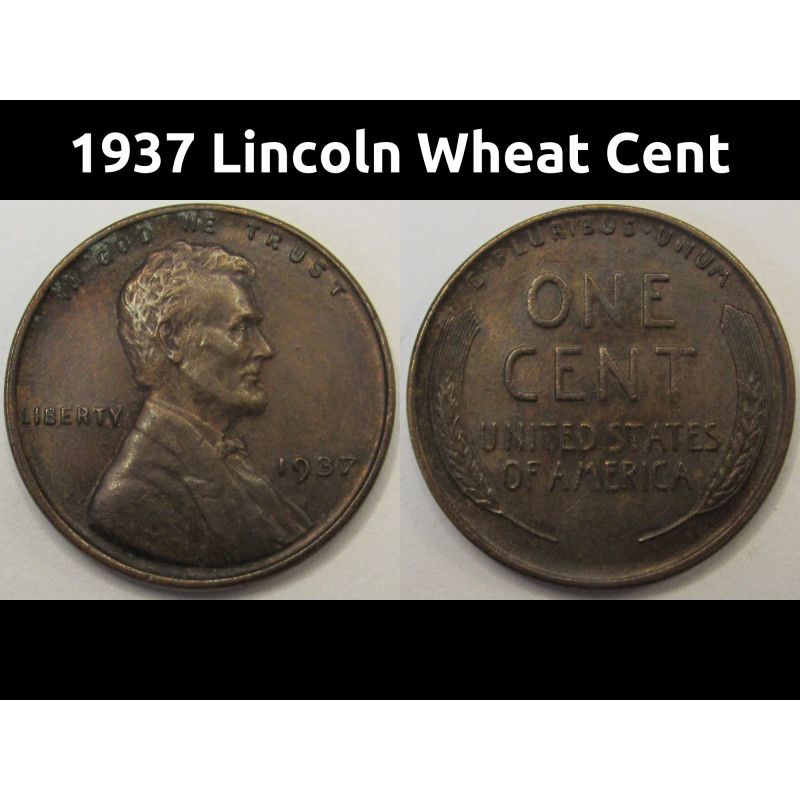1937 Lincoln Wheat Cent - antique Great Depression era American wheat penny