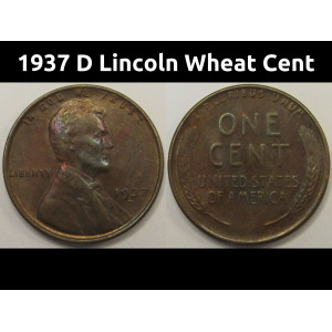 1937 D Lincoln Wheat Cent - antique Denver mintmark American wheat penny