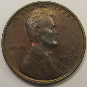 1937 D Lincoln Wheat Cent - antique Denver mintmark American wheat penny