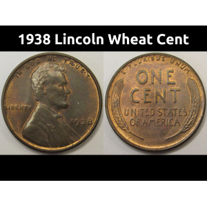1938 Lincoln Wheat Cent - antique uncirculated Great Depression era penny