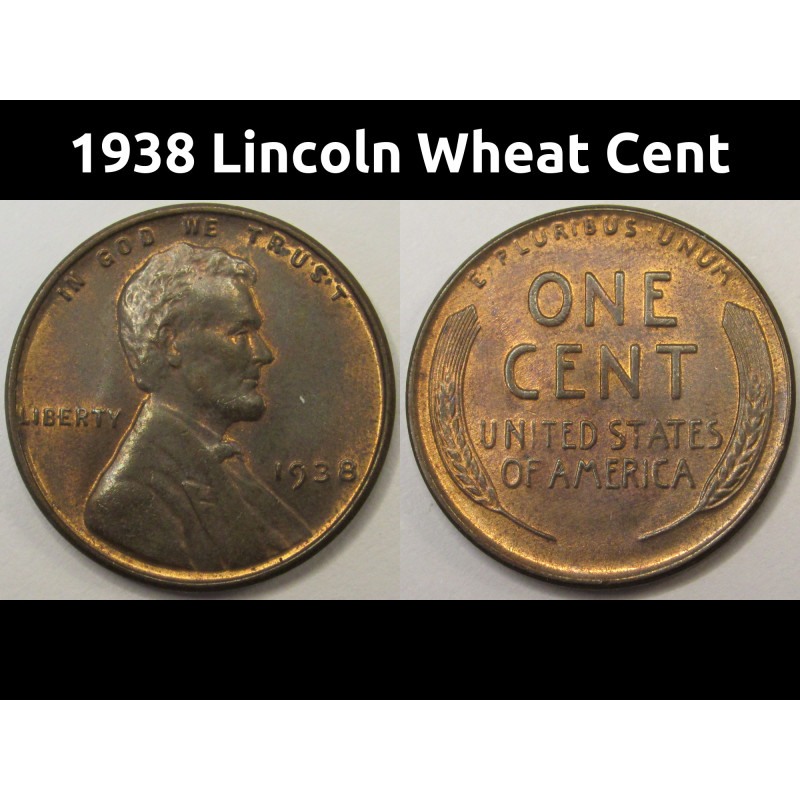1938 Lincoln Wheat Cent - antique uncirculated Great Depression era penny