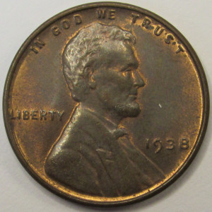 1938 Lincoln Wheat Cent - antique uncirculated Great Depression era penny