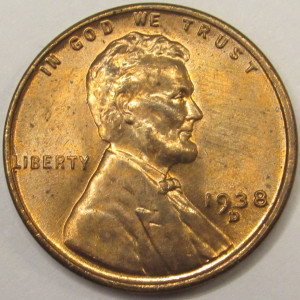 1938 D Lincoln Wheat Cent - antique Denver mintmark uncirculated penny