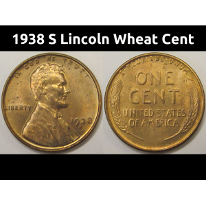 1938 S Lincoln Wheat Cent - antique San Francisco mintmark wheat penny