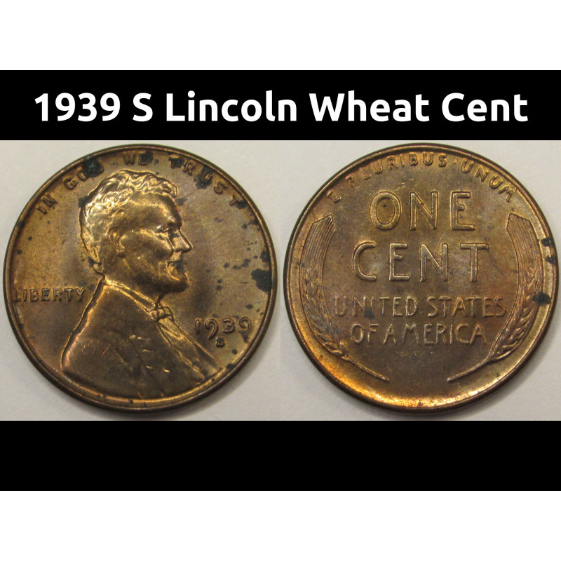 1939 S Lincoln Wheat Cent - antique San Francisco mintmark uncirculated penny