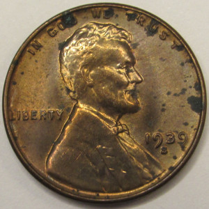 1939 S Lincoln Wheat Cent - antique San Francisco mintmark uncirculated penny