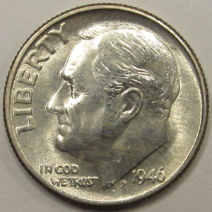 1946 Roosevelt Dime - antique silver American uncirculated coin