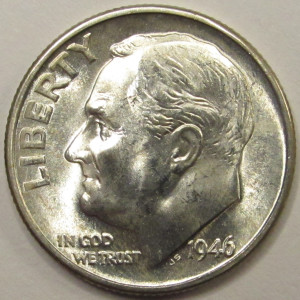 1946 D Roosevelt Dime - antique uncirculated Denver mintmark silver coin
