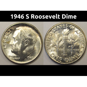 1946 S Roosevelt Dime - antique San Francisco mintmark toned silver dime