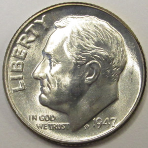 1947 Roosevelt Dime - antique second year of issue silver American dime