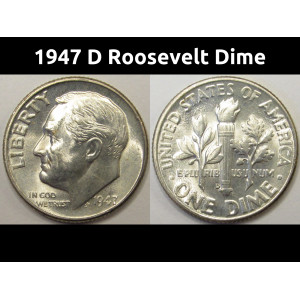1947 D Roosevelt Dime - antique Denver mintmark American silver dime